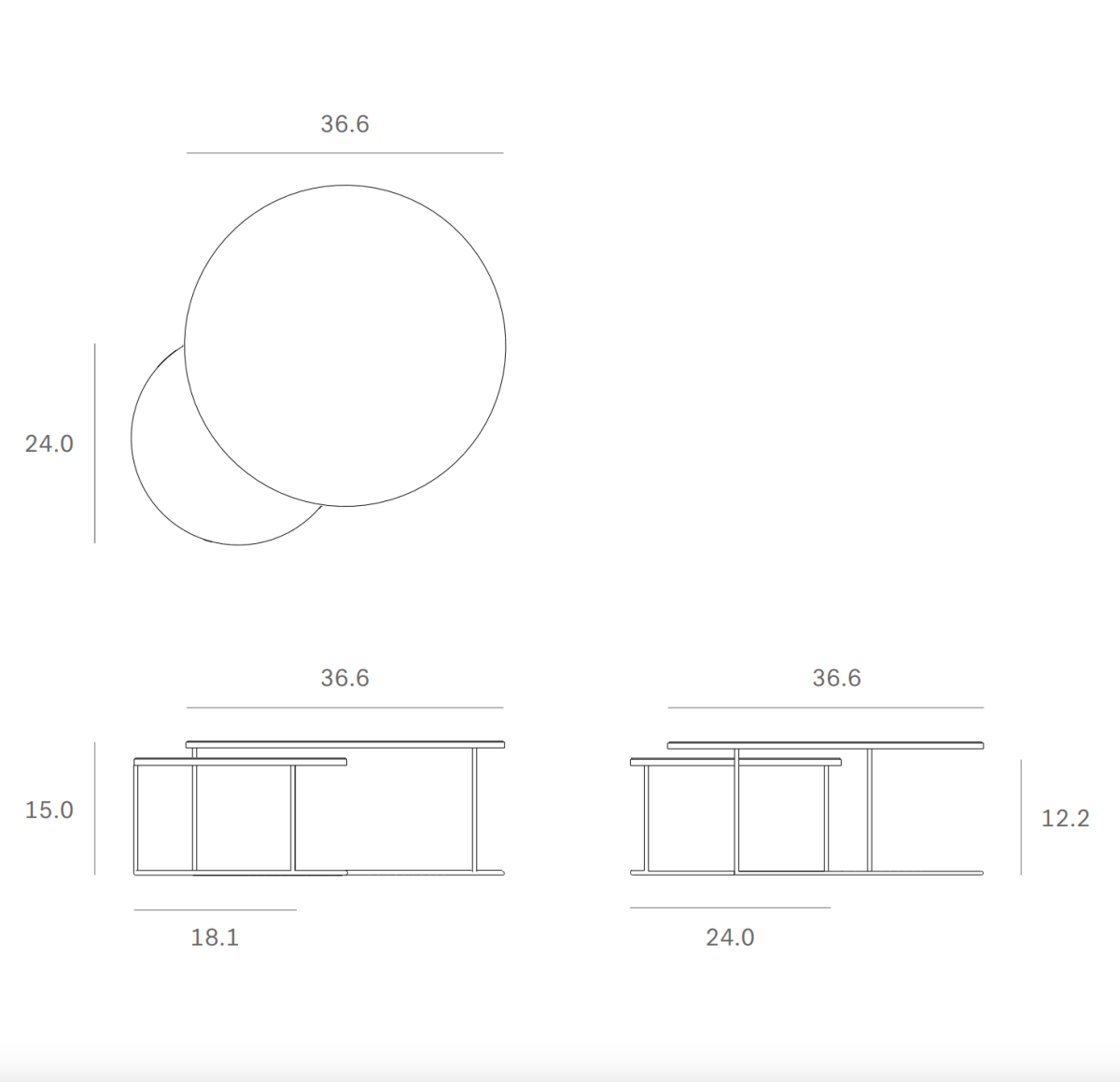 Black Varnished Wood Set of 2 Round Nesting Coffee Tables with Trays - Homebody Denver