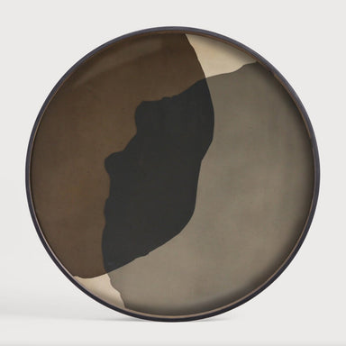 Black Varnished Wood Set of 2 Round Nesting Coffee Tables with Trays - Homebody Denver