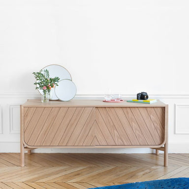 Console in Oak with Striped Patterned Doors - Homebody Denver