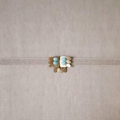Exquisite J Thin Stretchy Belt - Natural with Turquoise and Gold Buckle - Homebody Denver