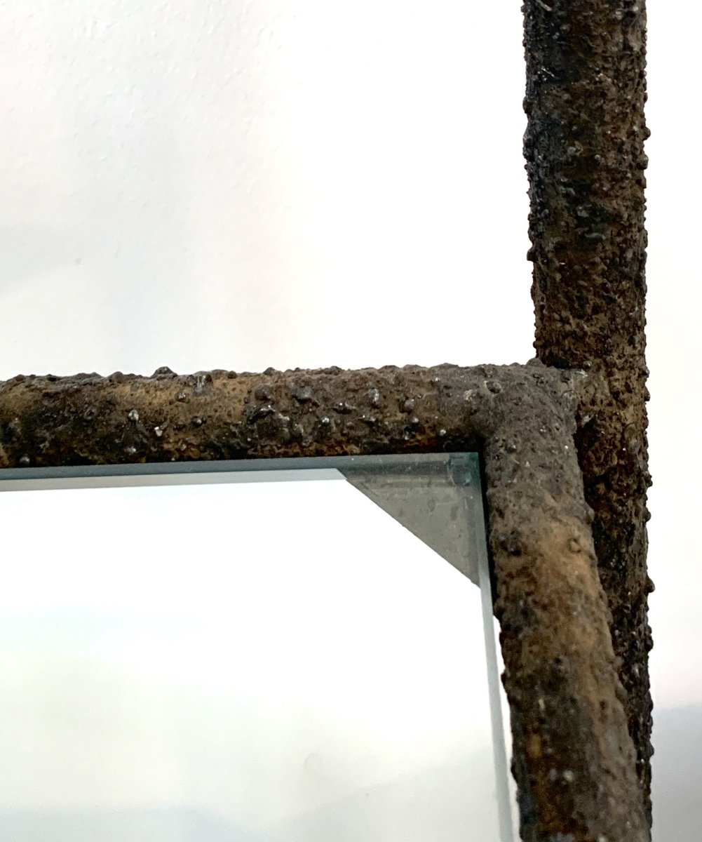 Black Iron Bookcase Rough Finish with Glass Shelves