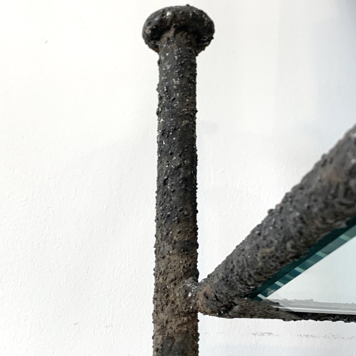 Black Iron Bookcase Rough Finish with Glass Shelves