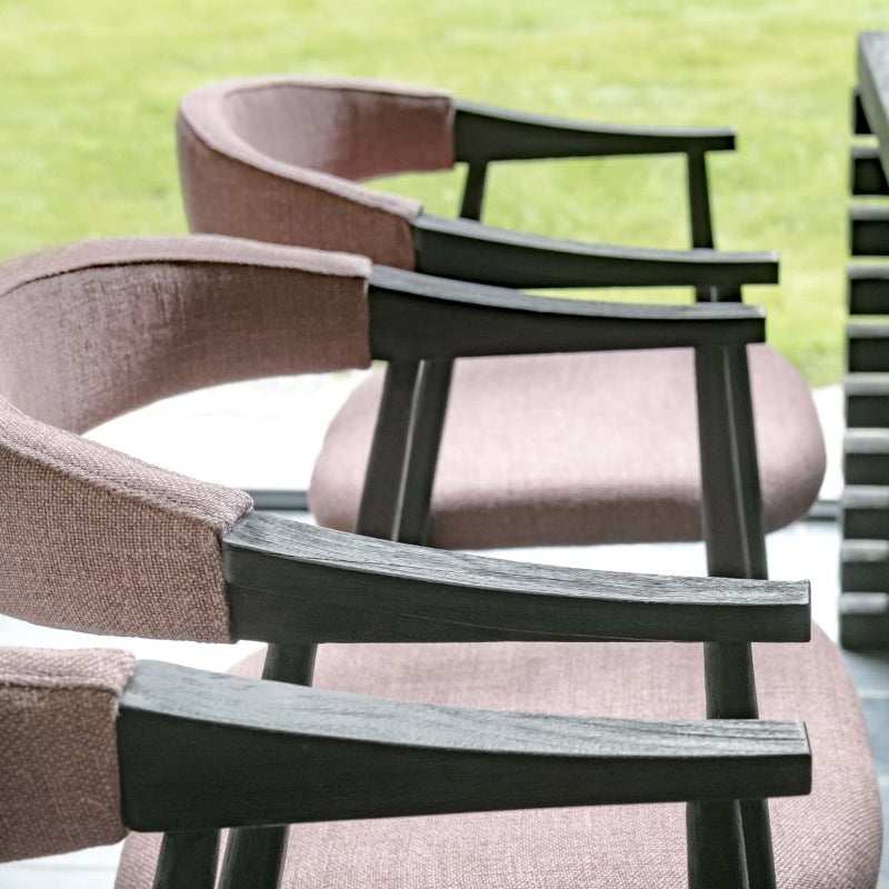 Gommaire Faye Armchair TeakArmchair Faye Reclaimed Blackened Teak Upholstered in Rose Fabric