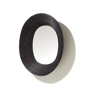 Killa Wall Mirror Oval, Black Rattan - Homebody Denver