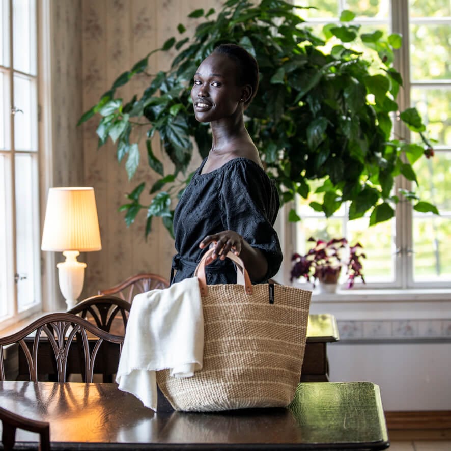 Kiondo Market Basket, Brown Twill Weave, Medium - Homebody Denver