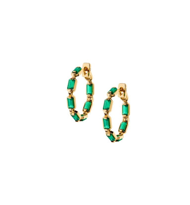 Lito Pair of 14K Yellow Gold "Generosity" Medium Chain Hoop Earrings with Green Agate - Homebody Denver