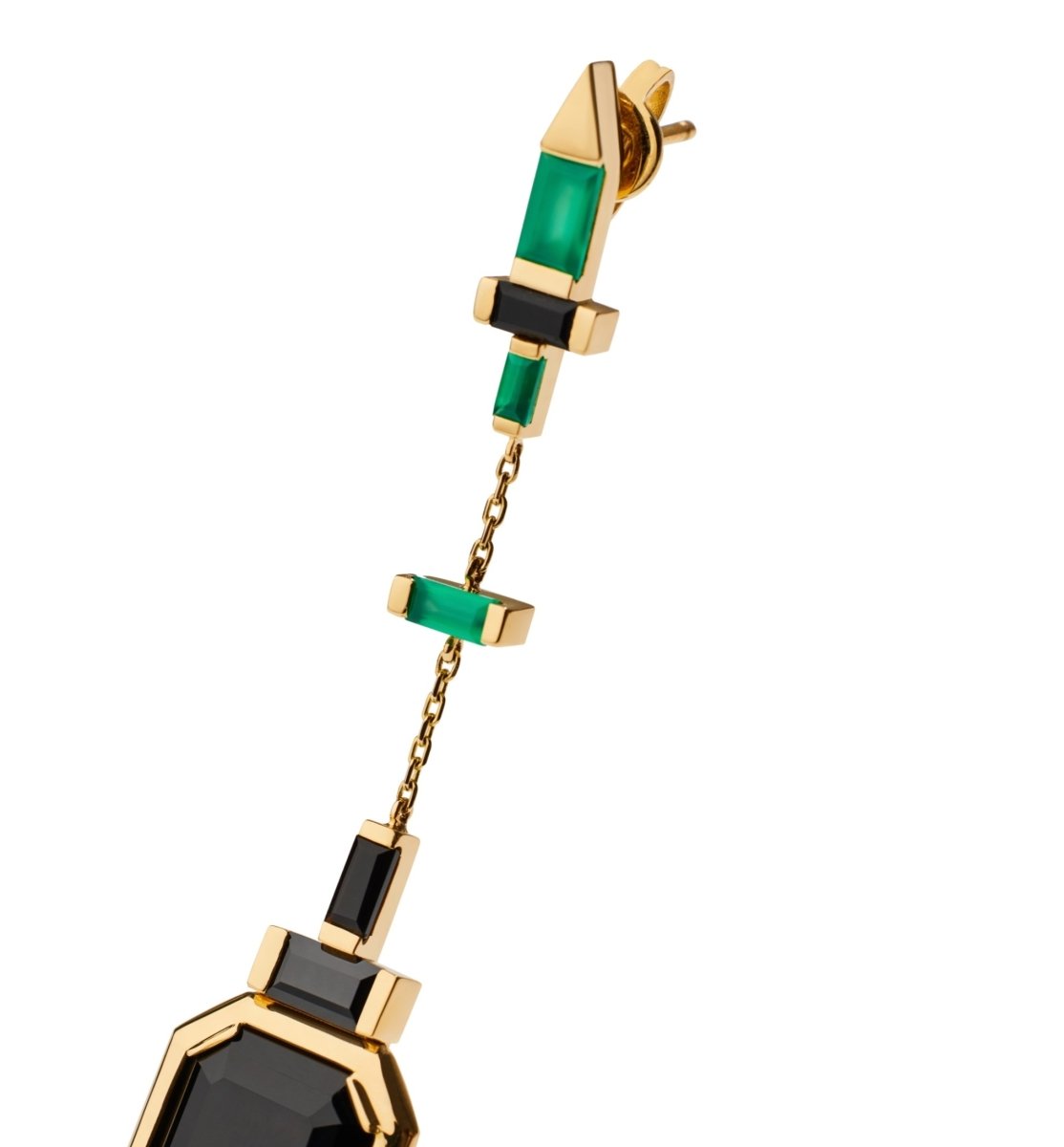 Lito Pair of 18kt Gold Tassel Earrings with Large Black Spinel and Small Green Agate - Homebody Denver
