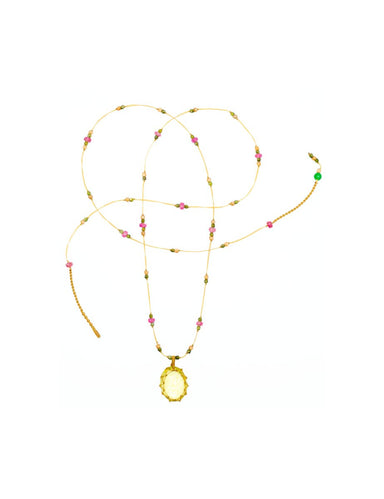 Long Tibetan Necklace with Semi Precious and Pendant Stone V - Homebody Denver