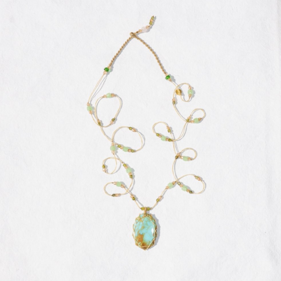 Long Tibetan Necklace with Semi Precious and Pendant Stone VVVV - Homebody Denver