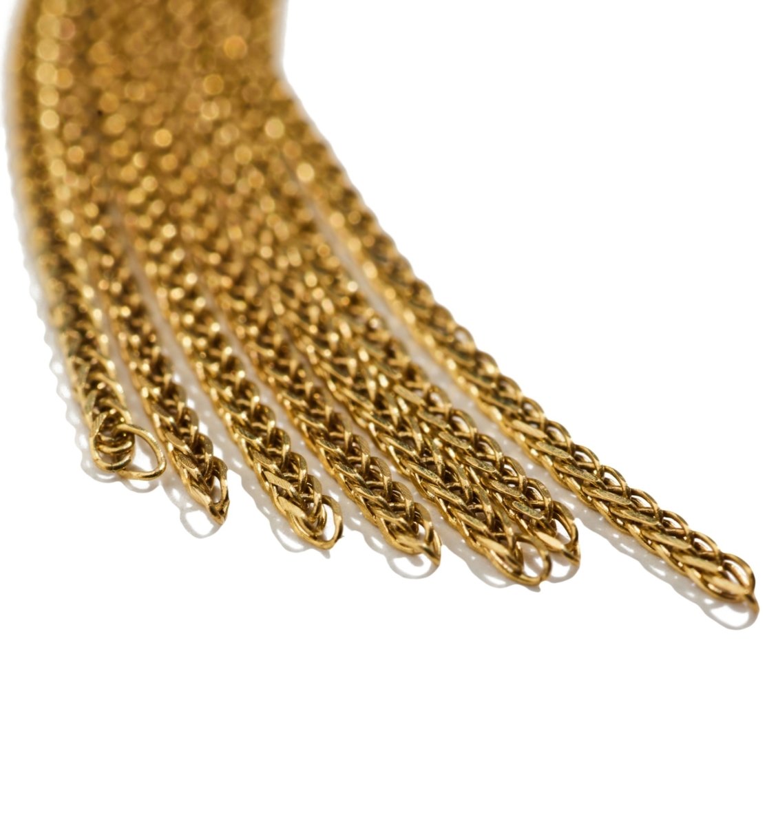 Ltio Pair of 18kt Gold Tassel Earrings with Green Agate, Moonstones and Pearls - Homebody Denver