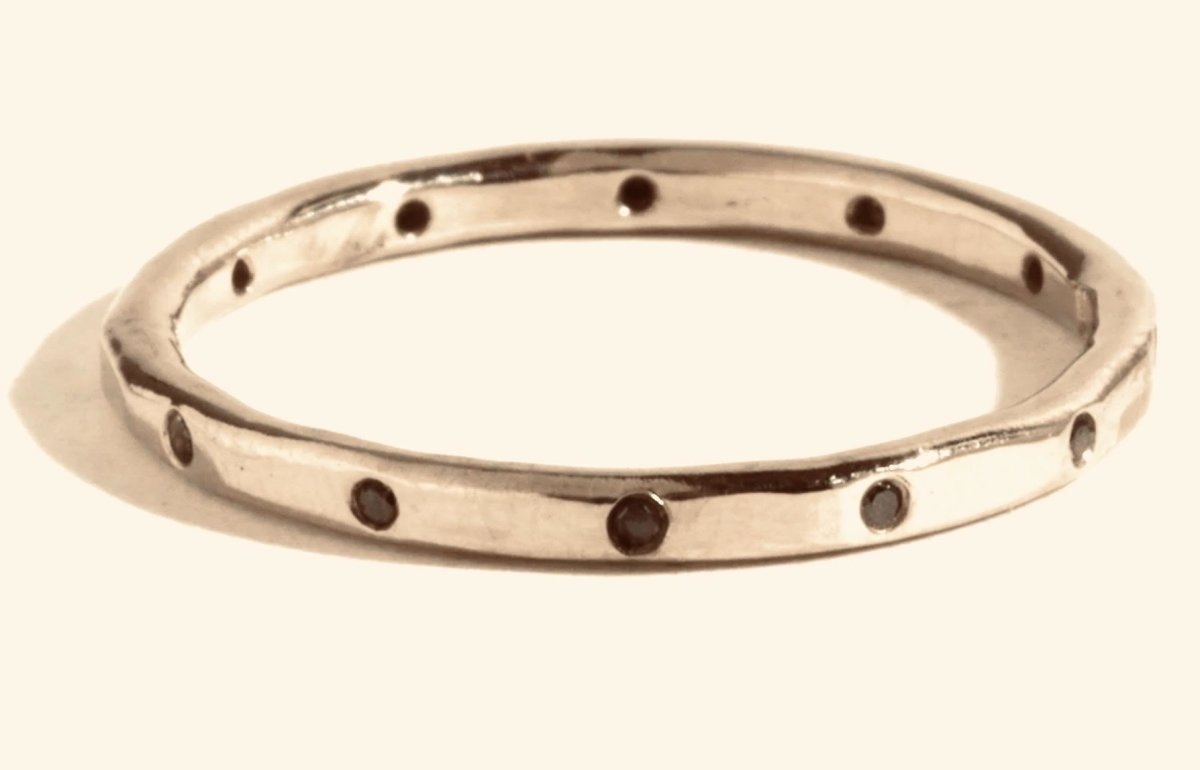Melissa Joy Manning 14Karat Yellow Gold Wedding Band with 12 Black Diamonds, Limited Edition - Homebody Denver