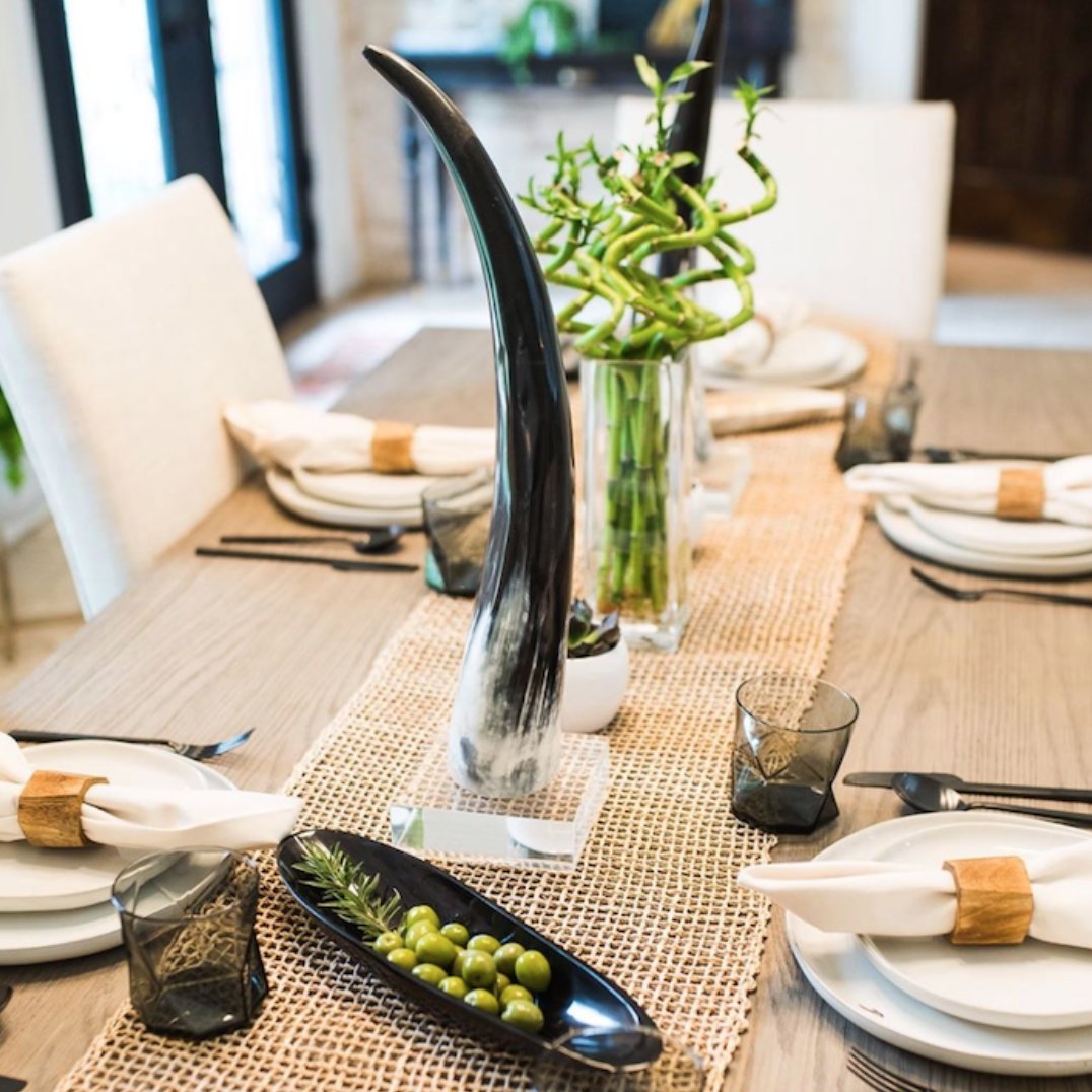 Set of Two Medium Brown/White Horns - Homebody Denver