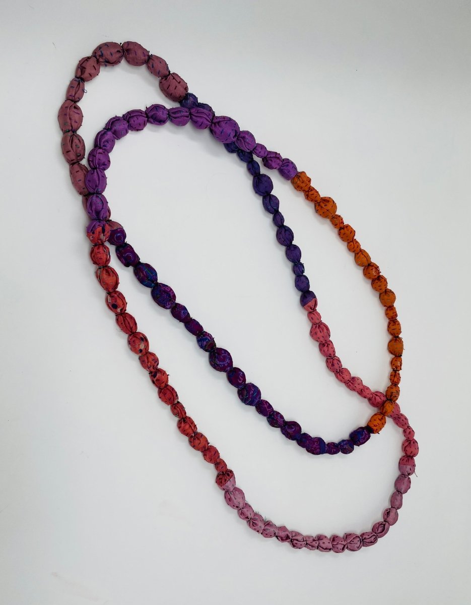 Vintage Silk Kantha Tie Beads Long Necklace - Homebody Denver