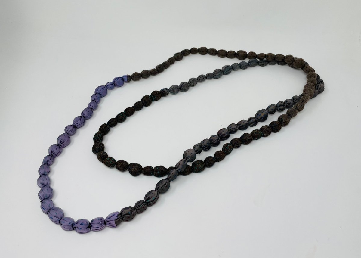 Vintage Silk Kantha Tie Beads Long Necklace - Homebody Denver