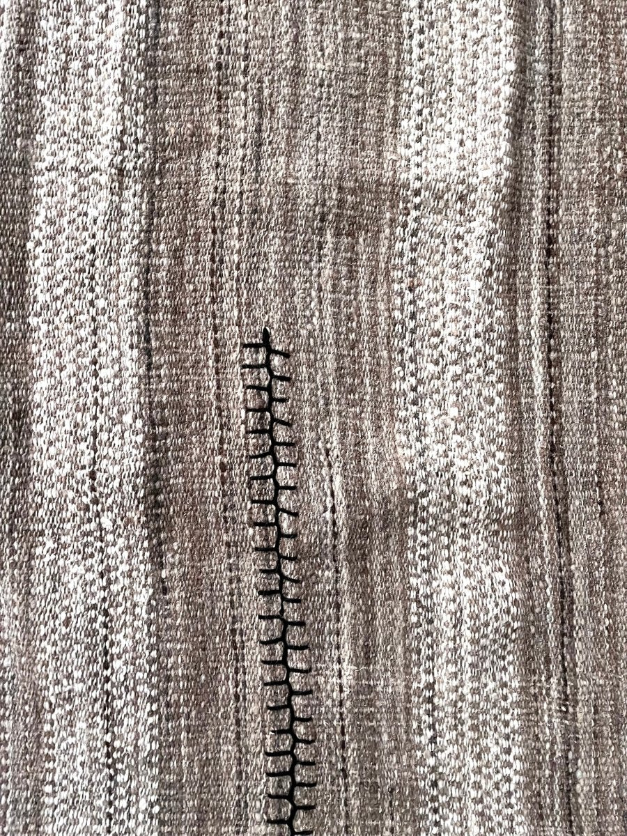 Wool Rug in Natural White and Brown Melange Stripe with Black Stitching Details 9.8' x 13.2' - Homebody Denver