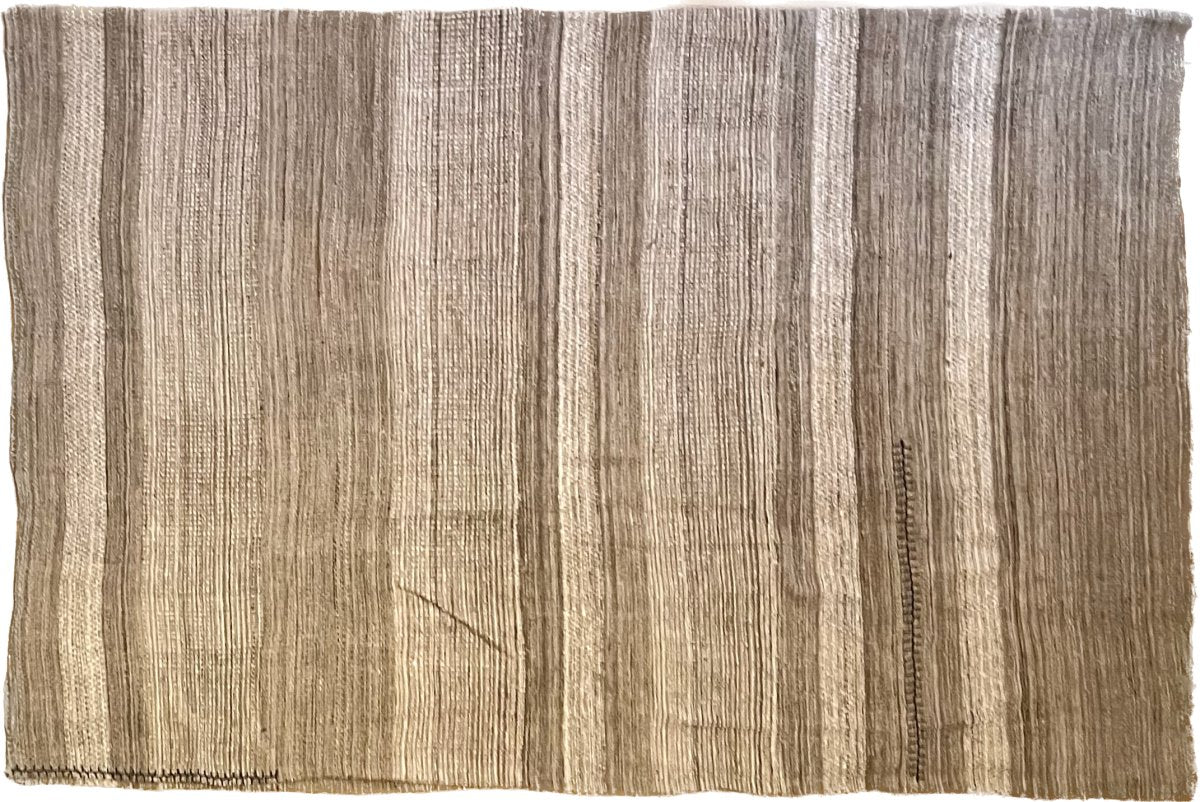 Wool Rug in Natural White and Brown Melange Stripe with Black Stitching Details 9.8' x 13.2' - Homebody Denver