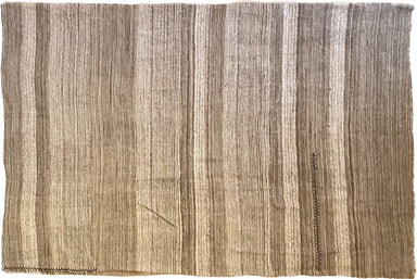 Wool Rug in Natural White and Brown Melange Stripe with Black Stitching Details 9.8' x 13.2' - Homebody Denver