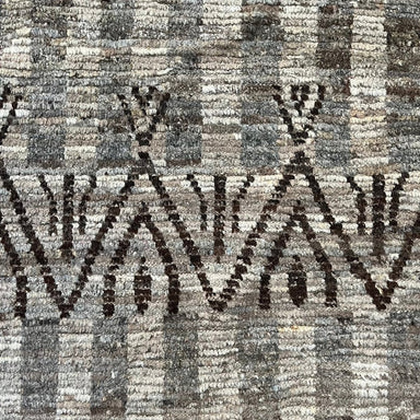 Wool Rug Striped Grey and Natural White with Brown Melange and Middle Dark Brown Zig Zag Pattern 6.5' x 10.8' - Homebody Denver