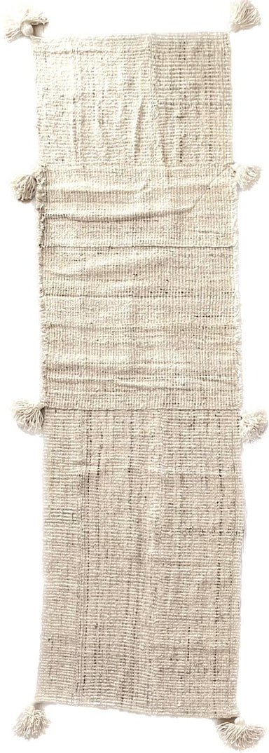 Wool Runner with a Melange of White, Beige, Light Grey, and Brown with Pom Poms 2.9' x 9.7' - Homebody Denver