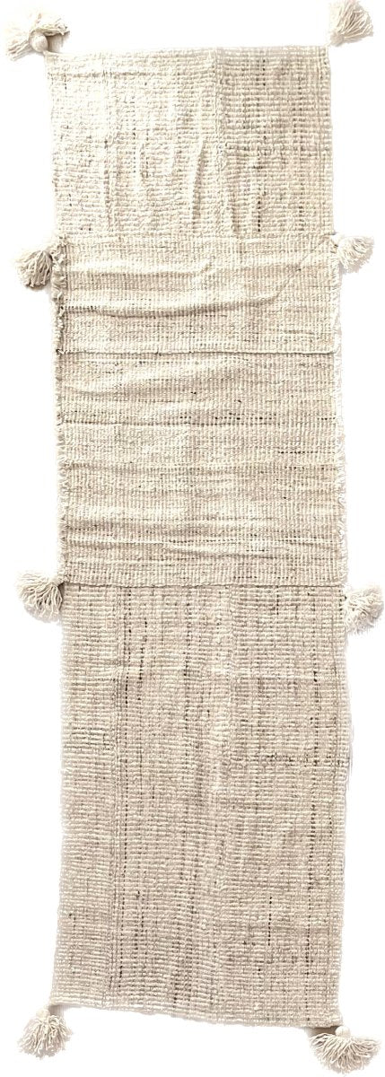 Wool Runner with a Melange of White, Beige, Light Grey, and Brown with Pom Poms 2.9' x 9.7' - Homebody Denver