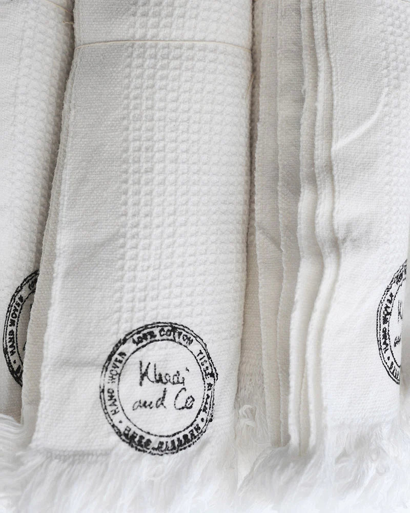 White Woven Cotton Small Bath Towel with Khadi Emblem