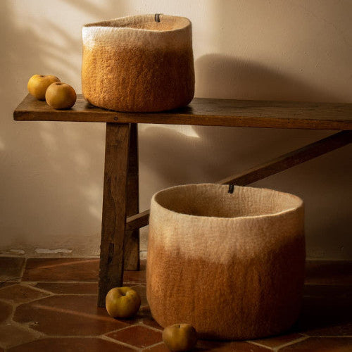 Two-Tone Felted Wool Round Storage Container S 10"dia. x 7"high