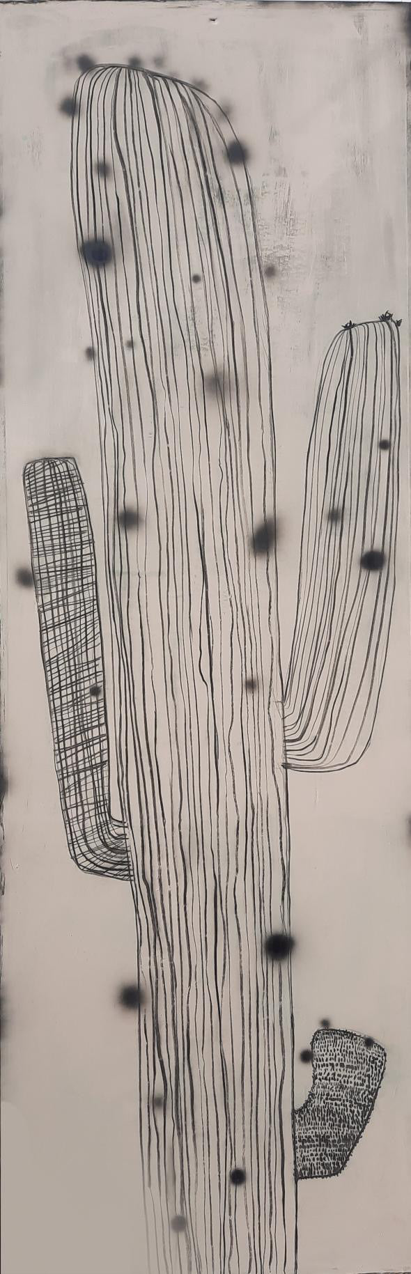 Large Scale Black and White Cactus Painting by Niki Robette  36" x 111" x