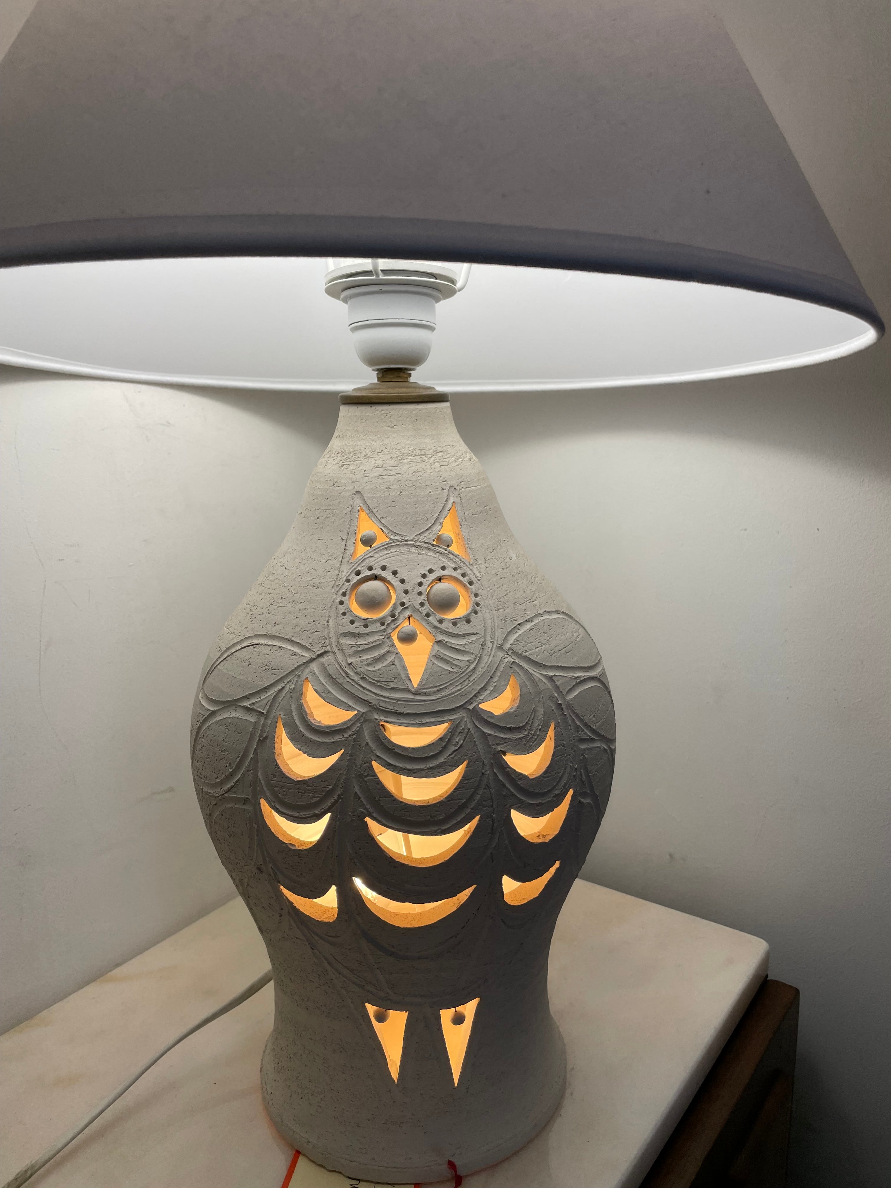 Georges Pelletier Vintage Natural White Owl Lamp with Shade