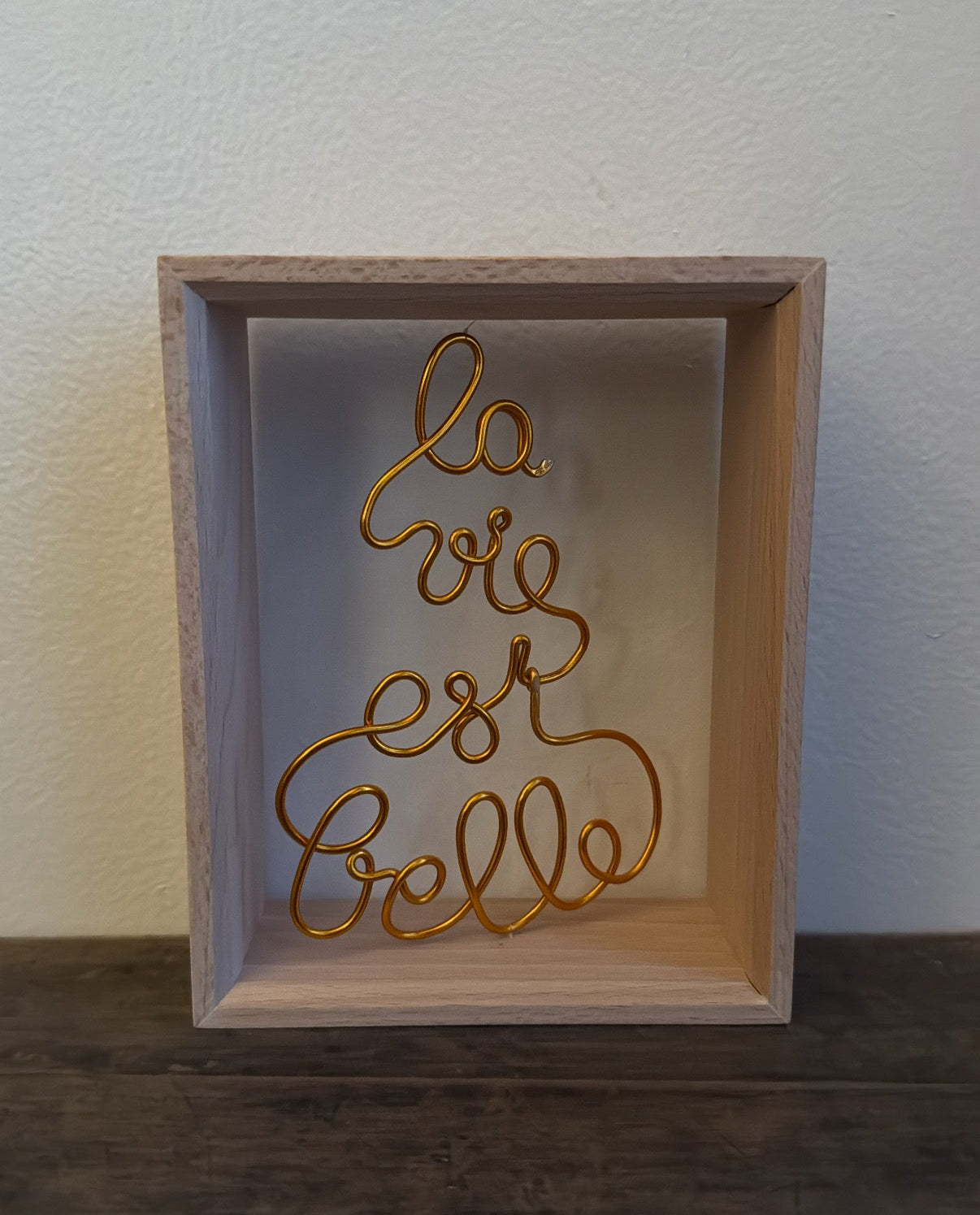 Beechwood Frame with Floating Word Sculpture "La Vie est Belle"