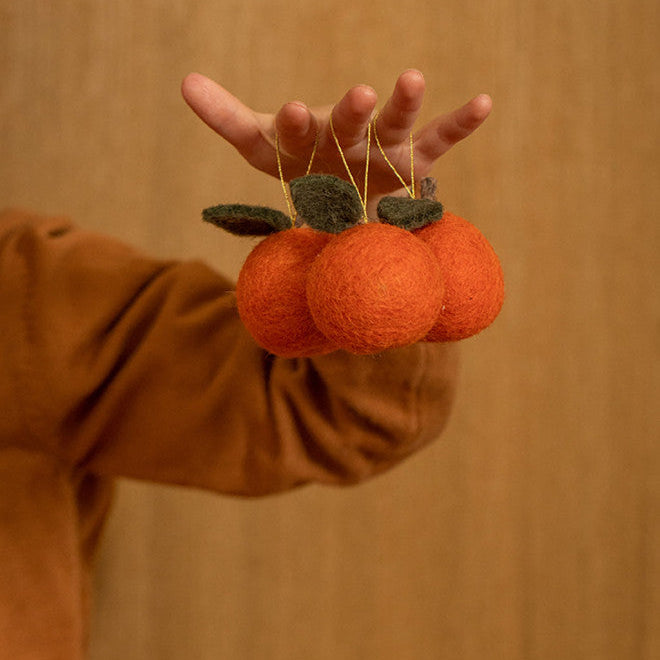 Box of 6 Felted Wool Christmas Fruit Ornaments in a Handmade Nepalese Paper Box