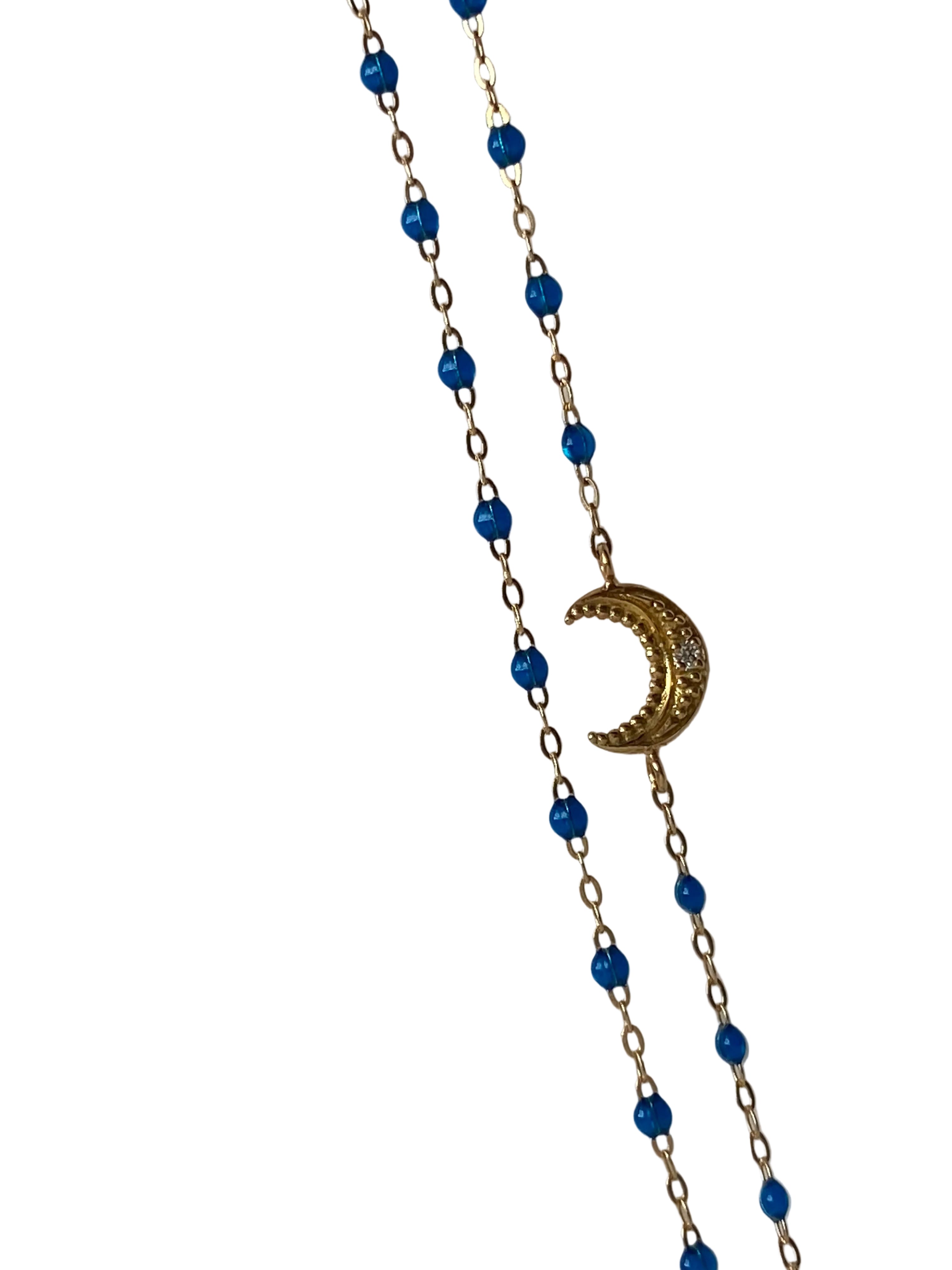 Gigi Clozeau Classic Gigi Necklace with Offset Diamond Moon 18kt and Resin 16.5"