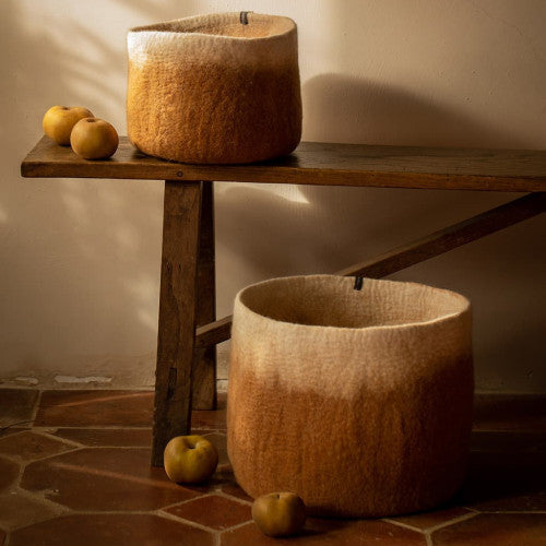 Two-Tone Felted Wool Round Storage Container M 13"dia. x 11"high