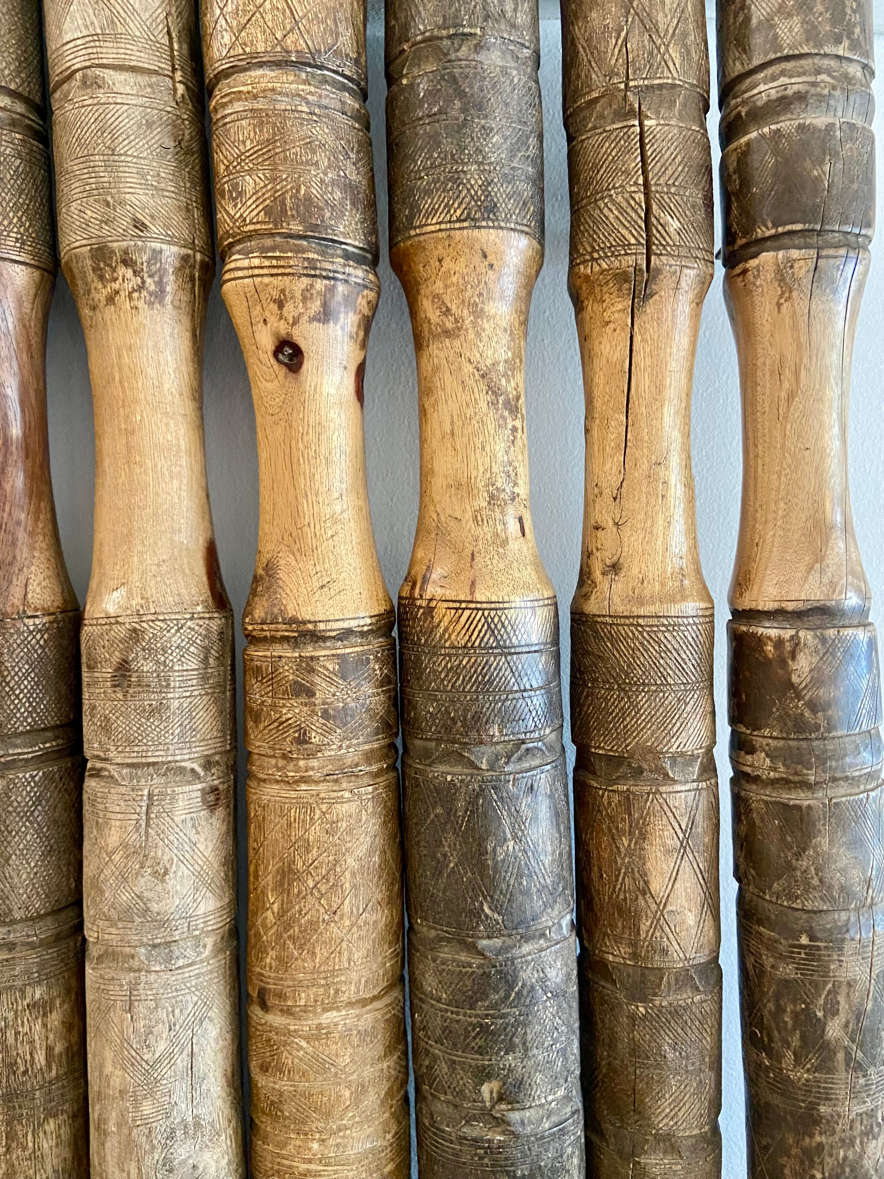 12 Piece Art Installation, Vintage African Carved Wood Grain Pounders, Niger