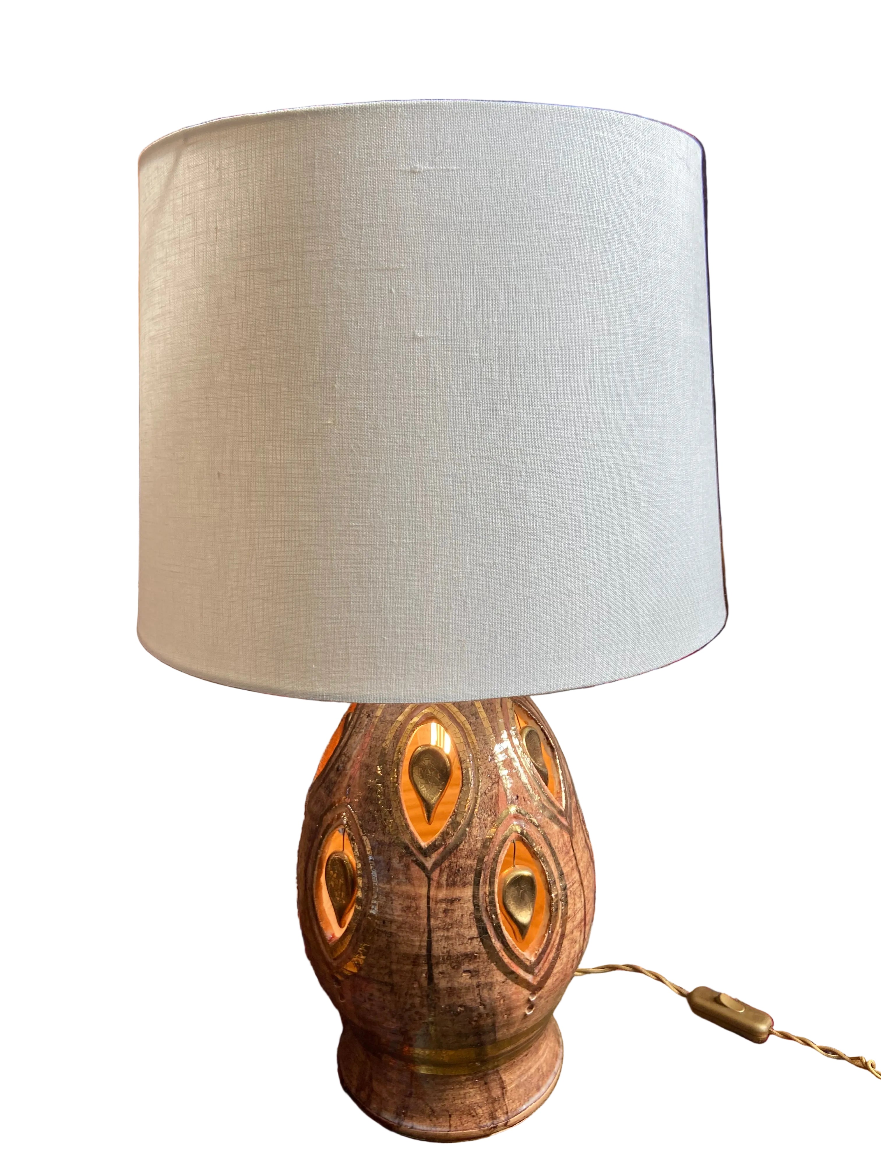 Signed Georges Pelletier Vintage Metallic Ceramic Lamp