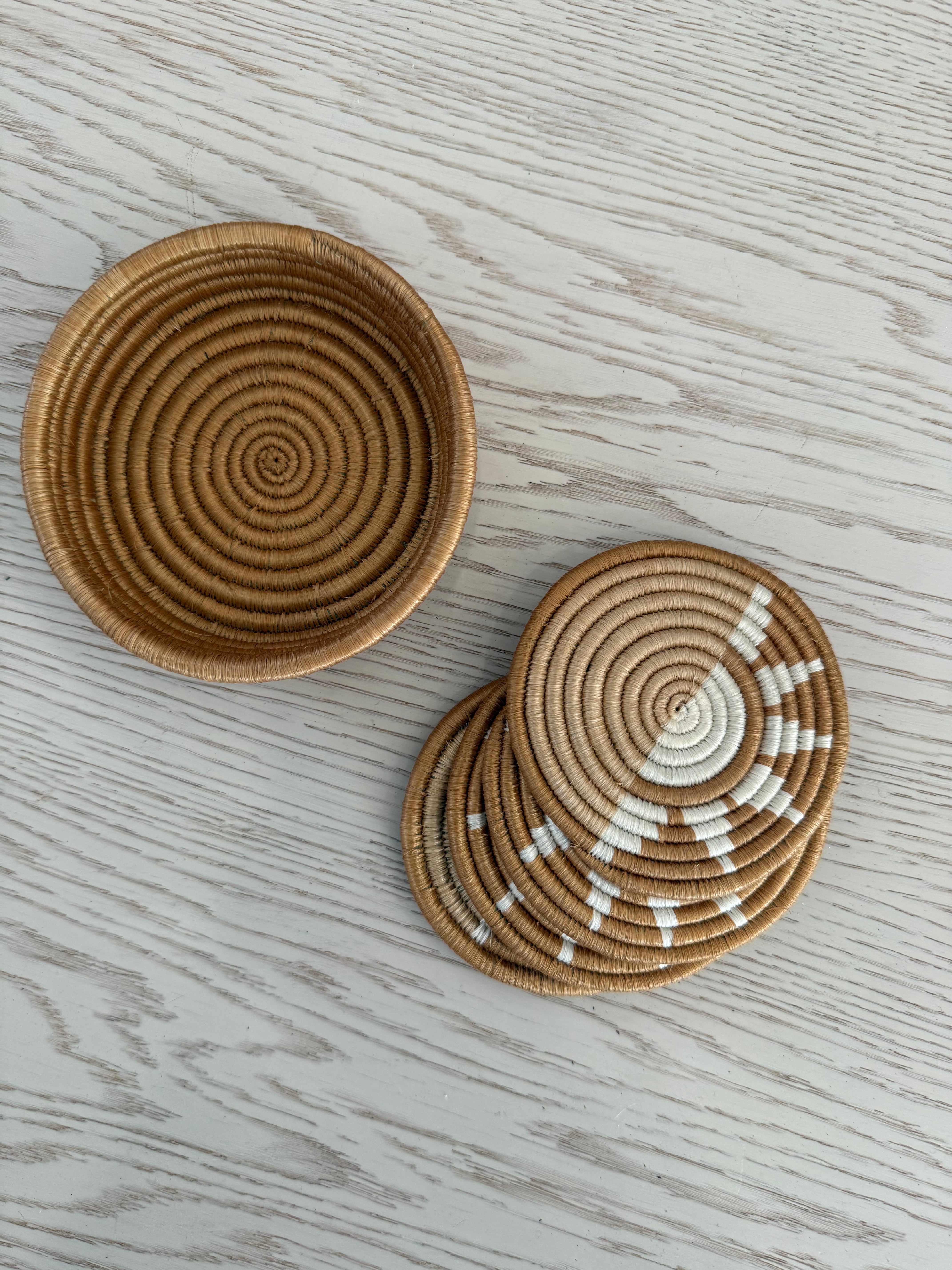Set of 4 Sisal Coasters in a Sisal Basket
