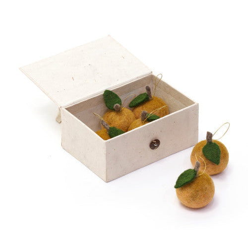 Box of 6 Felted Wool Christmas Fruit Ornaments in a Handmade Nepalese Paper Box