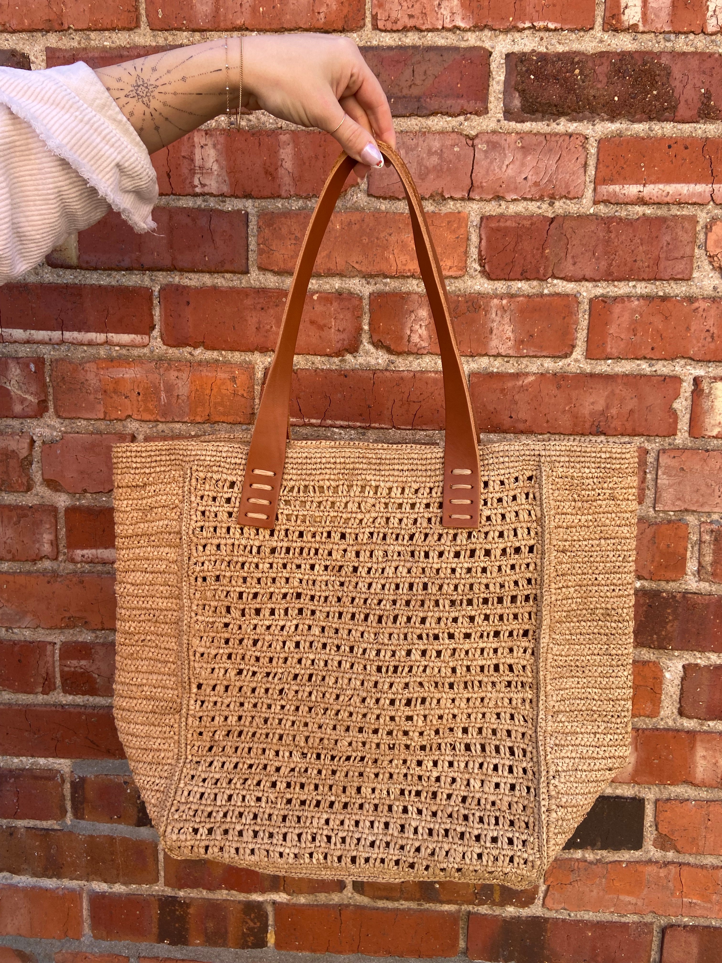 Vao Raffia and Leather Shoulder Bag