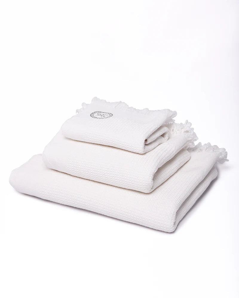 White Woven Cotton Small Bath Towel with Khadi Emblem