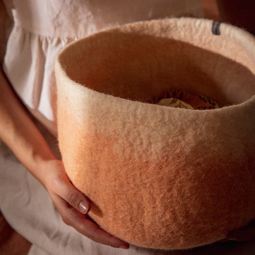 Two-Tone Felted Wool Round Storage Container S 10"dia. x 7"high
