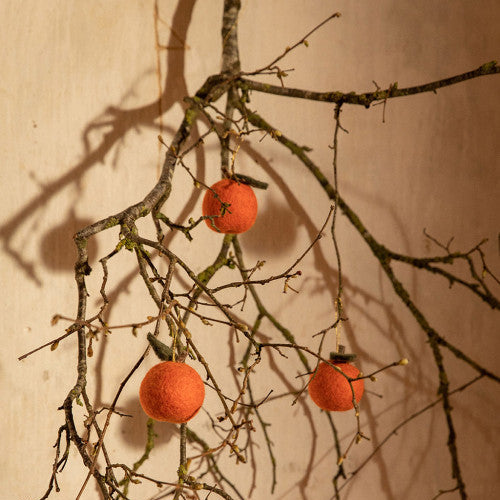 Box of 6 Felted Wool Christmas Fruit Ornaments in a Handmade Nepalese Paper Box