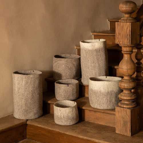 Two-Tone Felted Wool Round Storage Container S 10"dia. x 7"high