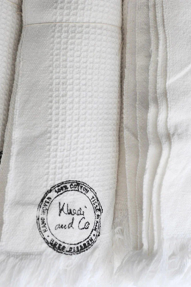 White Woven Cotton Small Bath Towel with Khadi Emblem