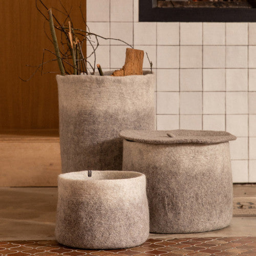 Two-Tone Felted Wool Round Storage Container S 10"dia. x 7"high