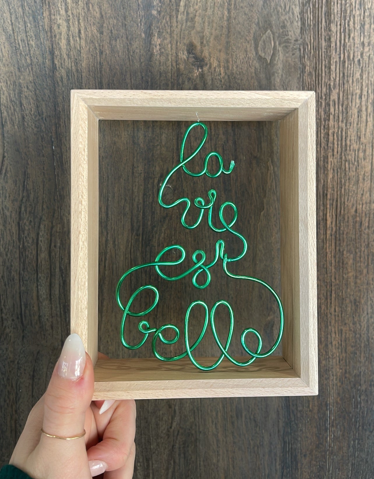 Beechwood Frame with Floating Word Sculpture "La Vie est Belle"