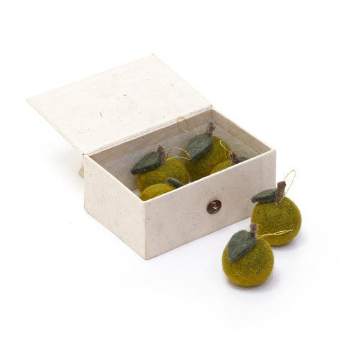 Box of 6 Felted Wool Christmas Fruit Ornaments in a Handmade Nepalese Paper Box