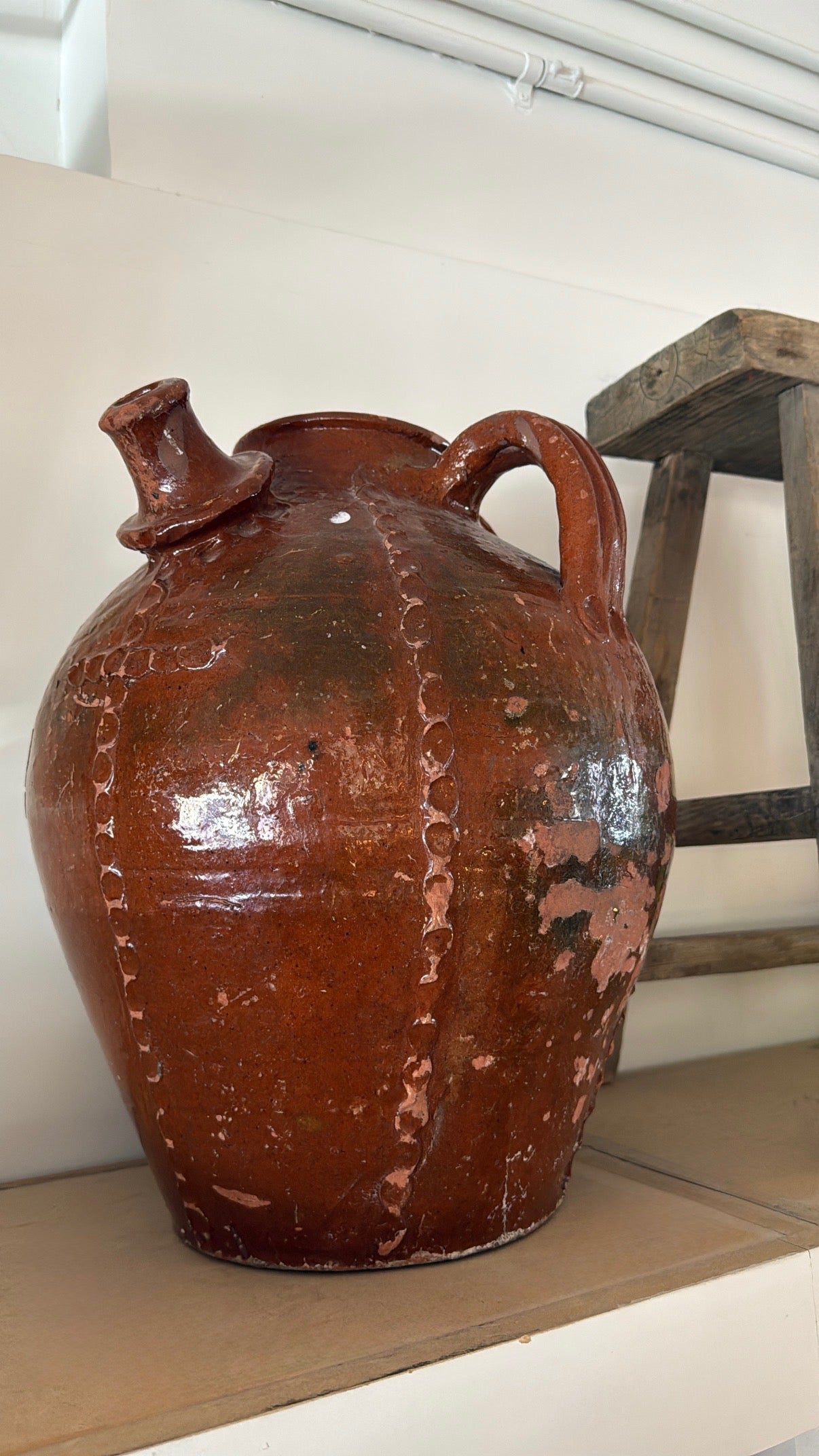 Antique French Oil Bottle with Spout and Handles
