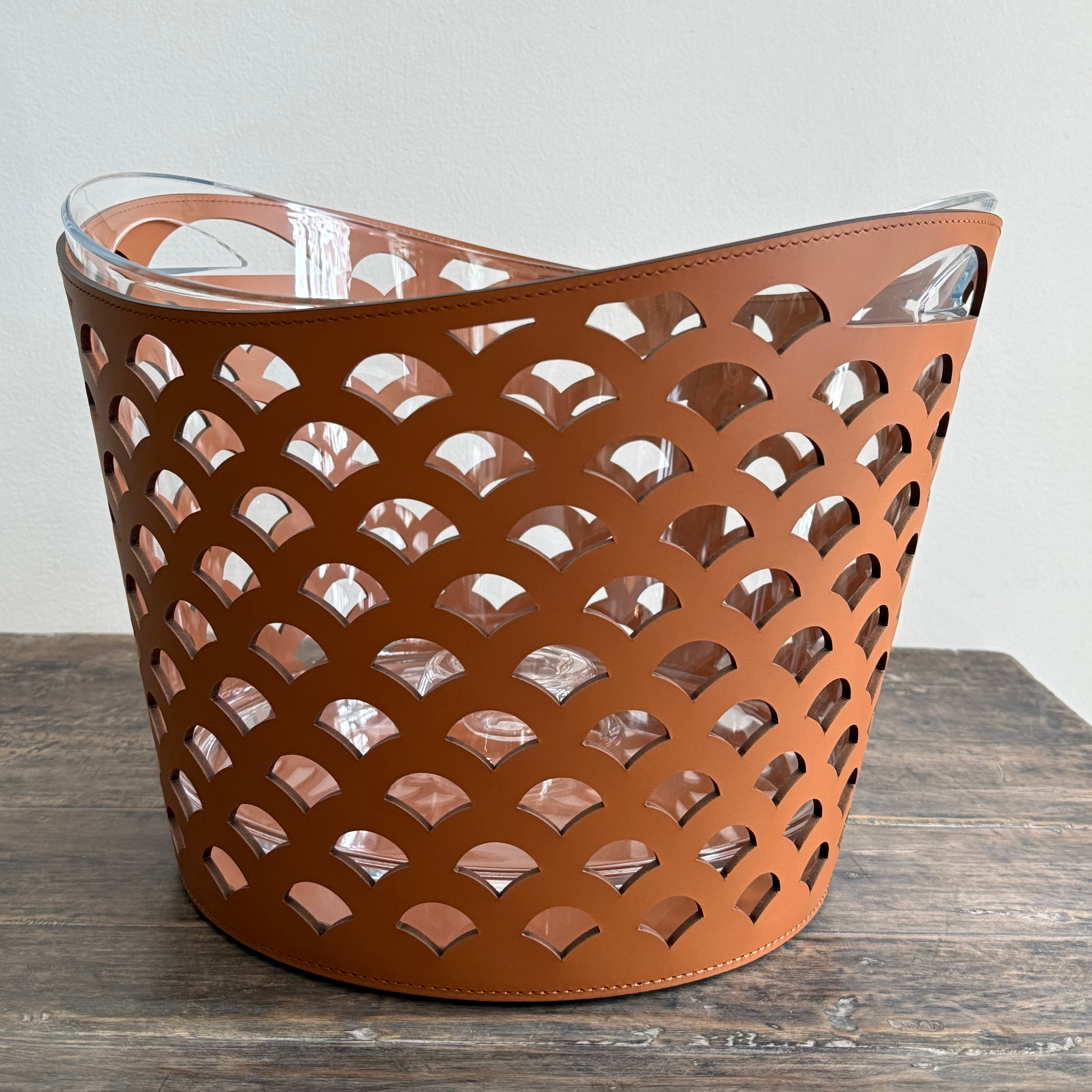 CORTINA CHAMPAGNE BUCKET LARGE, VENEZIA PATTERN: COGNAC