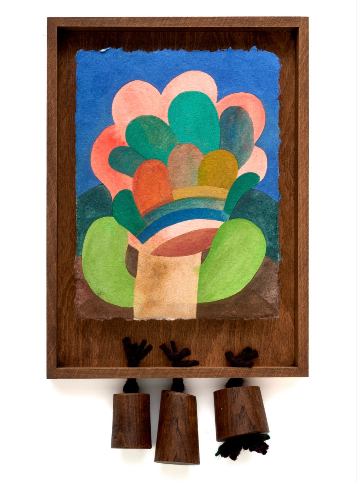 Caroline Rennequin Framed Painting with Wood Beads 13" × 9.4"