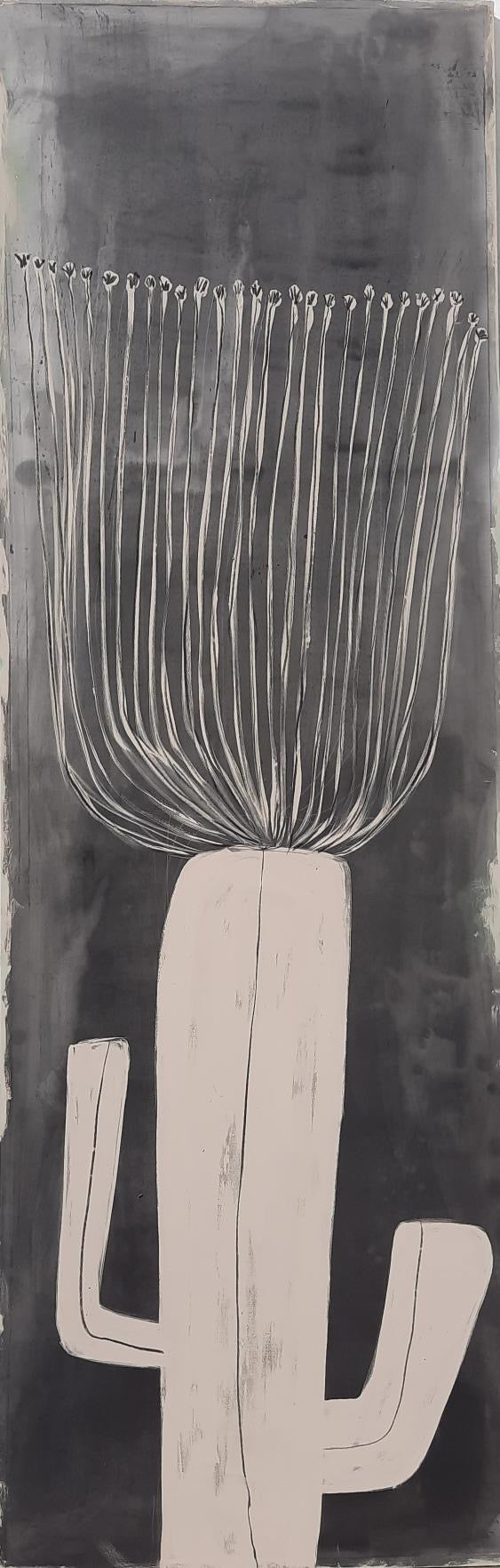 Large Scale Abstract White Flower Painted on a Black Background by Niki Robette  36" x 111" x