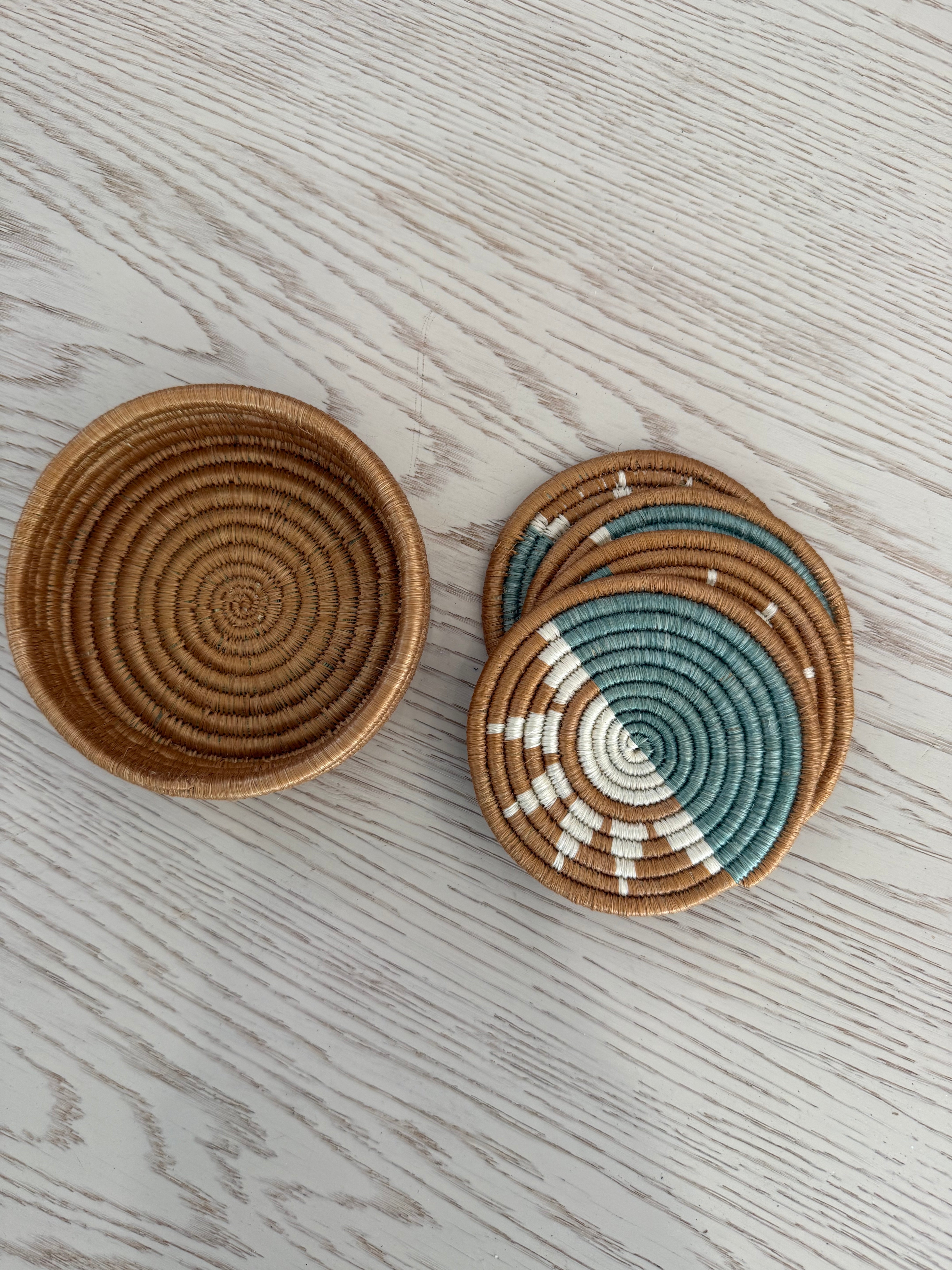 Set of 4 Sisal Coasters in a Sisal Basket